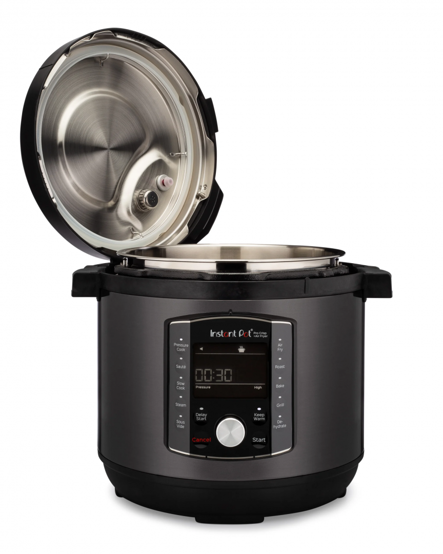 Multicooker si friteuza cu aer cald, 2 in 1, Instant Pot Pro Crisp 8, 1500W, 11 programe presetate, Capacitate 7.6 litri, Vas interior din inox, Negru
