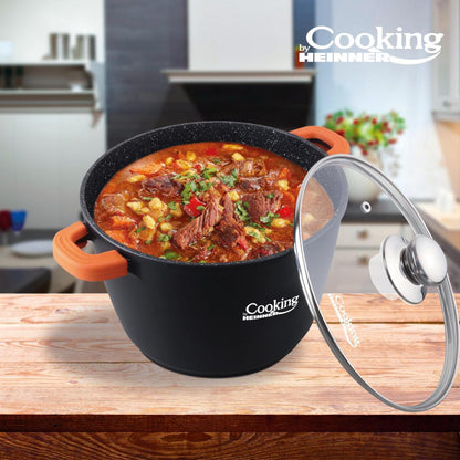 Oala din aluminiu turnat si capac Dark Line, inductie, 28x20 cm, 10 L