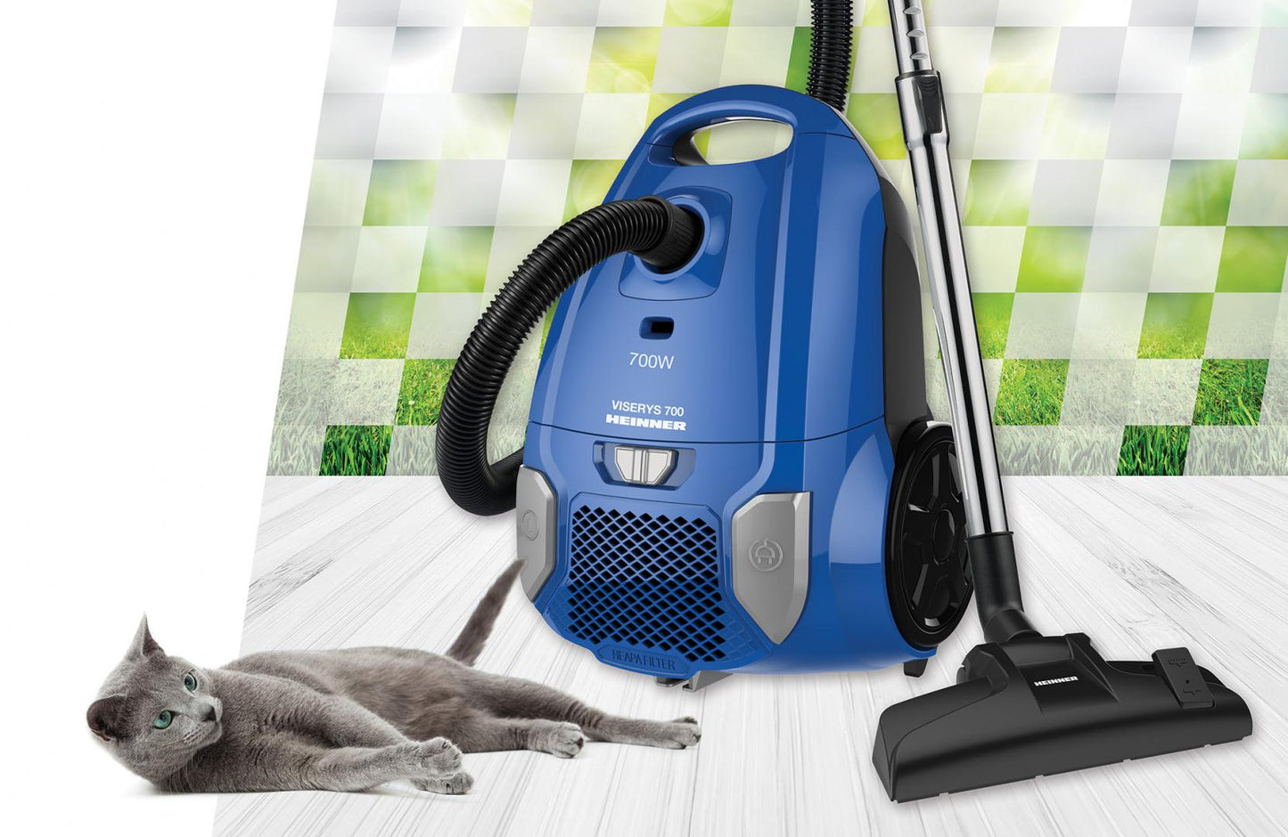 Aspirator cu sac Heinner HVC-MBL1400-V2, 700 W, sac textil, 3 L, putere variabila, HEPA 12, tub telescopic metalic, Albastru