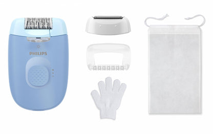 Epilator Philips Seria 4000 BRE247/00, 2 setari de viteza, cap de epilare lavabil, 4 accesorii pentru corp si zona inghinala, lumina LED, Albastru