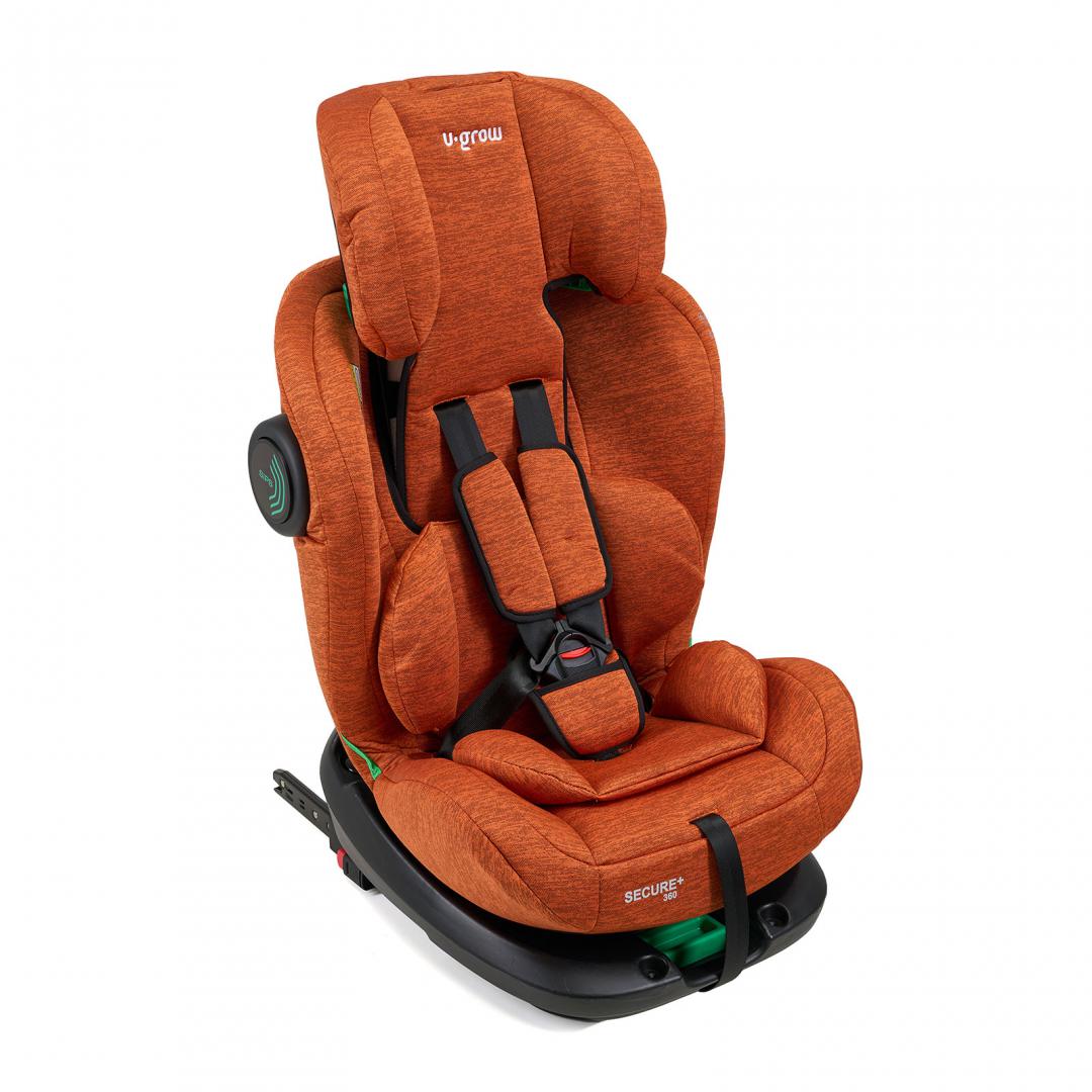 Scaun auto U-Grow Secure+ 40-150 cm ,360 grade , 4 pozitii de ajustare pe spate , 10 pozitii de ajustare a tetierei pe inaltime, Golden Cognac, U-Grow