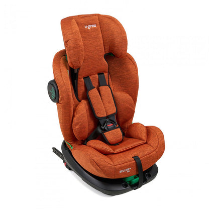 Scaun auto U-Grow Secure+ 40-150 cm ,360 grade , 4 pozitii de ajustare pe spate , 10 pozitii de ajustare a tetierei pe inaltime, Golden Cognac, U-Grow