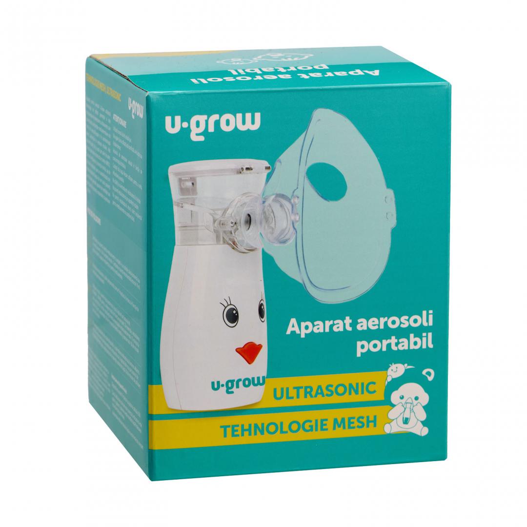 Aparat aerosoli U-Grow , portabil cu ultrasunete ,tehnologie silentoasa, masca de copii si adulti inclusa in pachet, design prietenos pentru copii