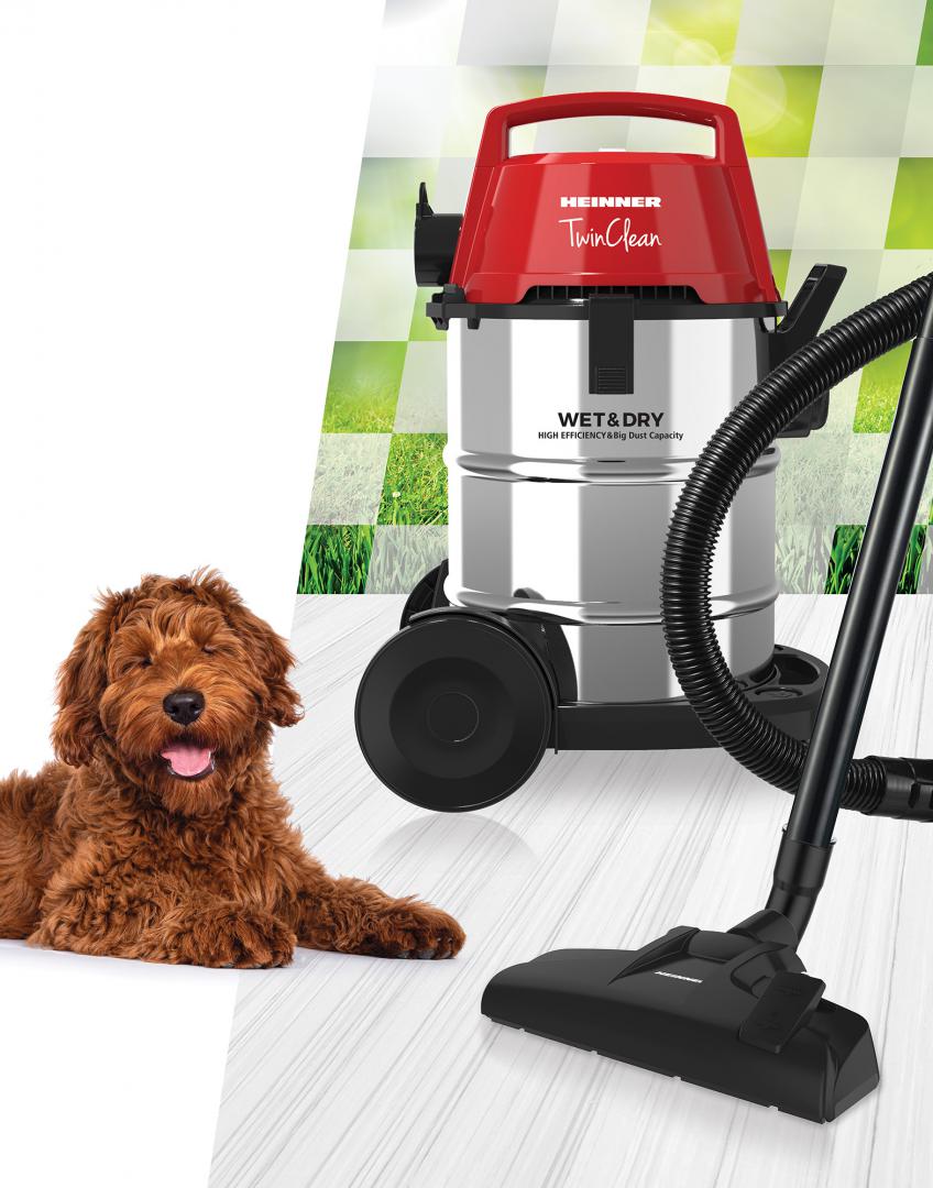 Aspirator multifunctional umed & uscat Heinner TwinClean HVC-MWD1400RD, 1400 W, 21 l capacitate, 6 l sac textil, functie suflare, filtru Hepa, perie aspirare uscata, perie aspirare umeda, perie spatii inguste