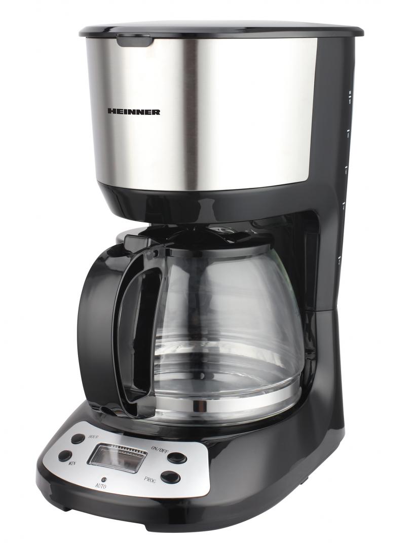 Cafetiera digitala Heinner Silvert Chatt HCM-D750GCSS, LCD, 1.25L, filtru si portfiltru detasabil, filtru din nailon, functie anti-scurgere, oprire automata, functie de mentinere la cald, 750W, negru/inox