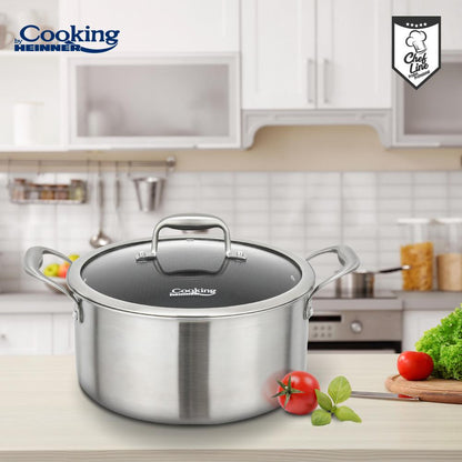 Oala 2.8L cu capac sticla Cooking by Heinner Titanium, 3 straturi, inox, 20 x 10 cm