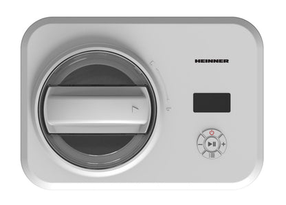 Aparat pentru preparat inghetata Heinner Glace HICM-150WHYG, Capacitate bol 1.5L, Compresor incorporat, Dsiplay LED, Timer, Mentinere la rece, Functie iaurt, Bol inghetata detasabil, 150W, Alb