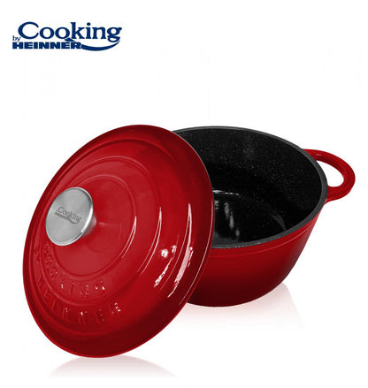 Oala 2.9L cu capac Cooking by Heinner Red Line, fonta emailata, 22 x 9.5 cm