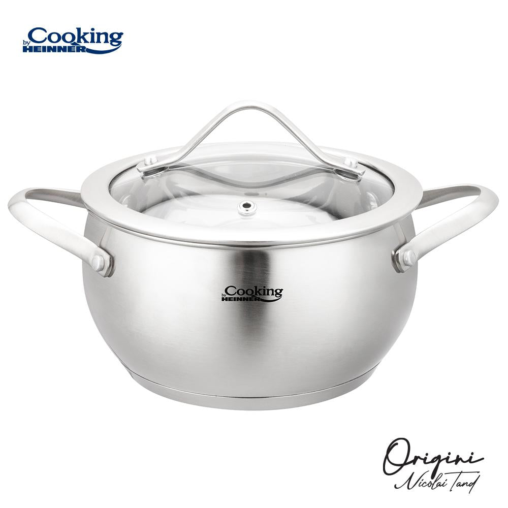 Oala 1.8L cu capac sticla Cooking by Heinner - Origini Chef Nicolai Tand, inox, inductie, 16 x 9 cm