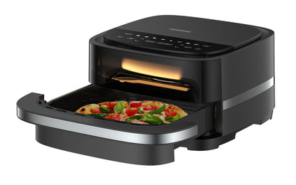 Friteuza cu aer cald si cuptor pizza 2 in 1 Heinner pizza EastFry HPAF-B4DC22BK, 2200W, capacitate 4L si 25.4 diametru pizza, control digital, 9 programe presetate, programe presetate, 40-230 grade, timer 60 min, negru