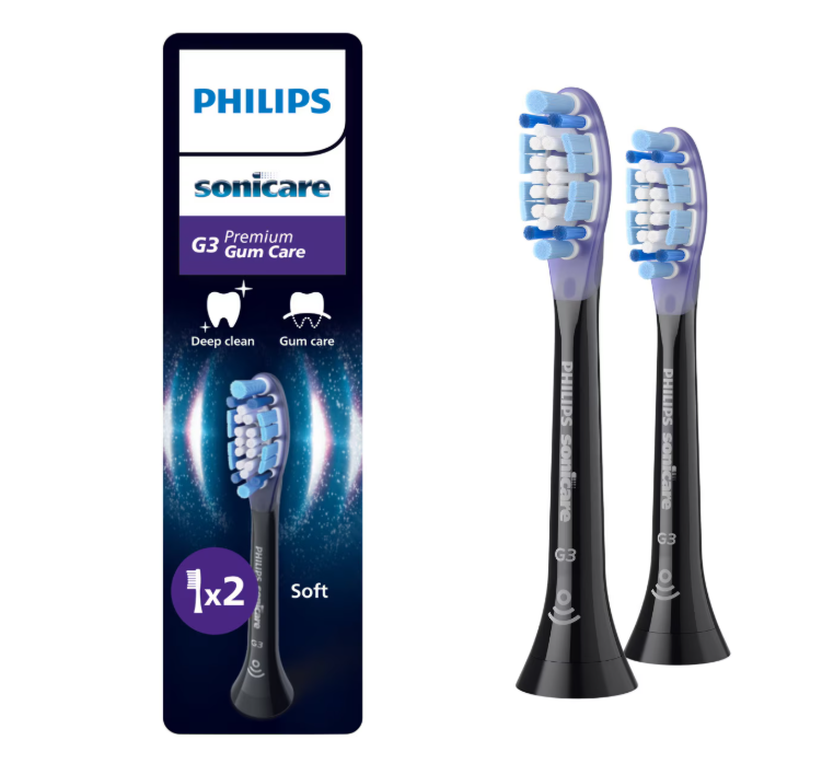 Rezerve Philips Sonicare Gum Care HX9052/88, pachet de 2 capete de periere, Standard, click-on, sincronizarea modurilor BrushSync, Negru