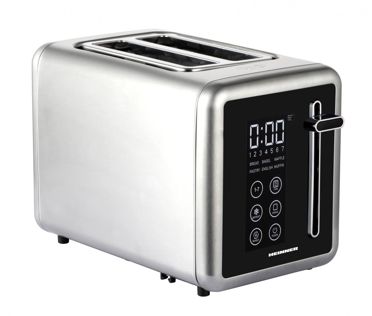 Prajitor de paine digital Heinner HTP-DD900BKSS , 900w, panou digital cu control touch, capacitate 2 felii, 7 niveluri de rumenire, Gri