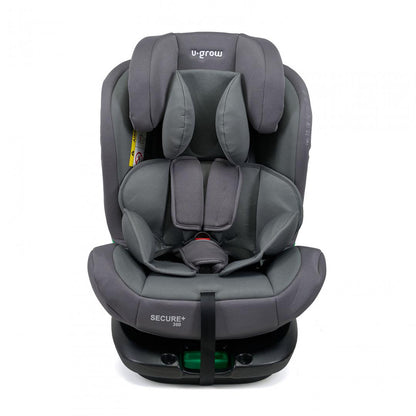 Scaun auto U-Grow Secure+ 40-150 cm , 360 grade , 4 pozitii de ajustare pe spate , 10 pozitii de ajustare a tetierei pe inaltime, gri, U-Grow