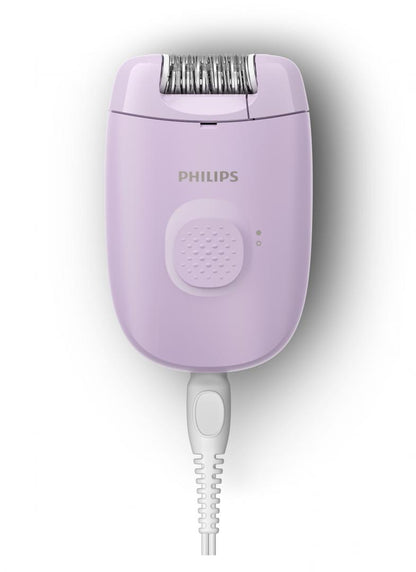 Epilator Philips Seria 2000 BRE237/00, 1 setare de viteza, cap de epilare lavabil, 2 accesorii pentru corp si zone sensibile, lumina LED, Lila