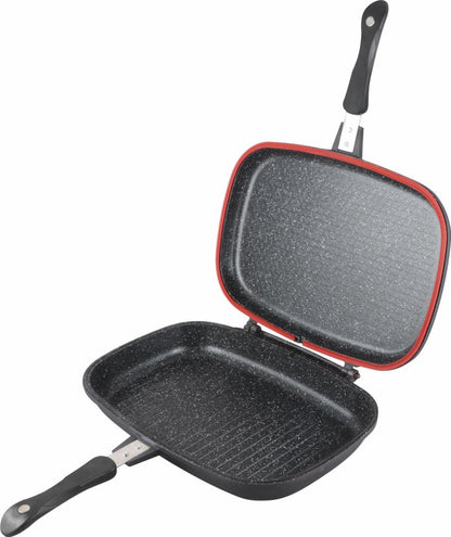 Tigaie dubla grill Cooking by Heinner Dark Line Classic, dreptunghiulara, aluminiu, 36x24x7.5 cm