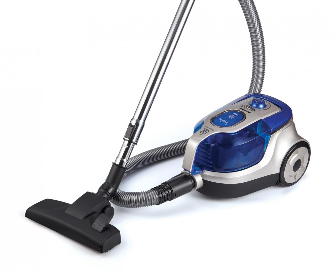 Aspirator fara sac Heinner HVC-V750BL, 750W, recipient praf din plastic 2.2L, filtrare ciclonica, filtru HEPA dublu 13, Blue / Champagne