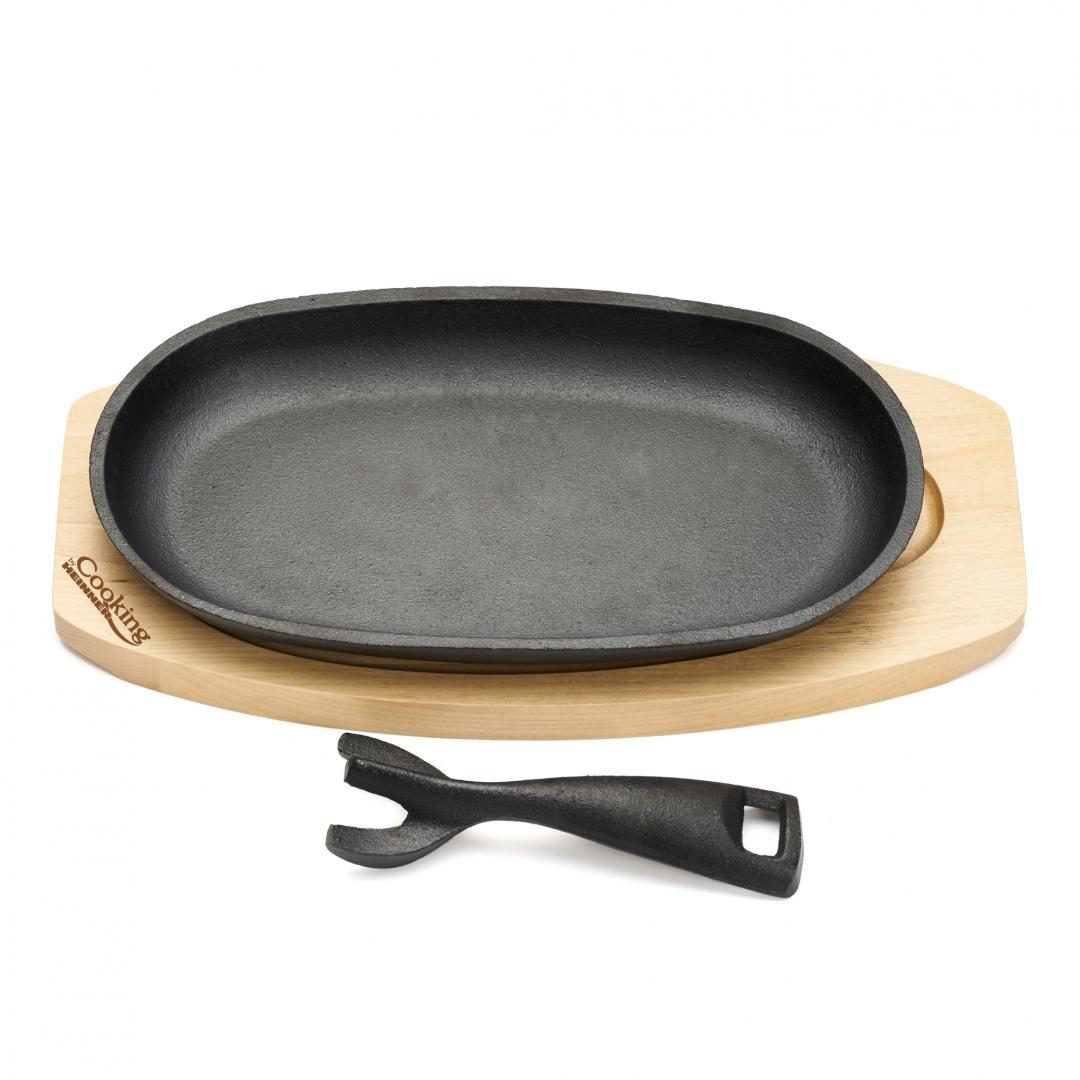 Platou Servire Oval, , Fonta Pura , Cu Maner Detasabil Si Baza Din Lemn,Cooking By Heinner