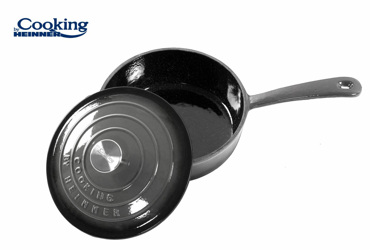 Tigaie 2.5L adanca Cooking by Heinner Marble Grey cu capac, fonta emailata, 24X8 cm