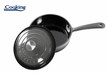 Tigaie 2.5L adanca Cooking by Heinner Marble Grey cu capac, fonta emailata, 24X8 cm