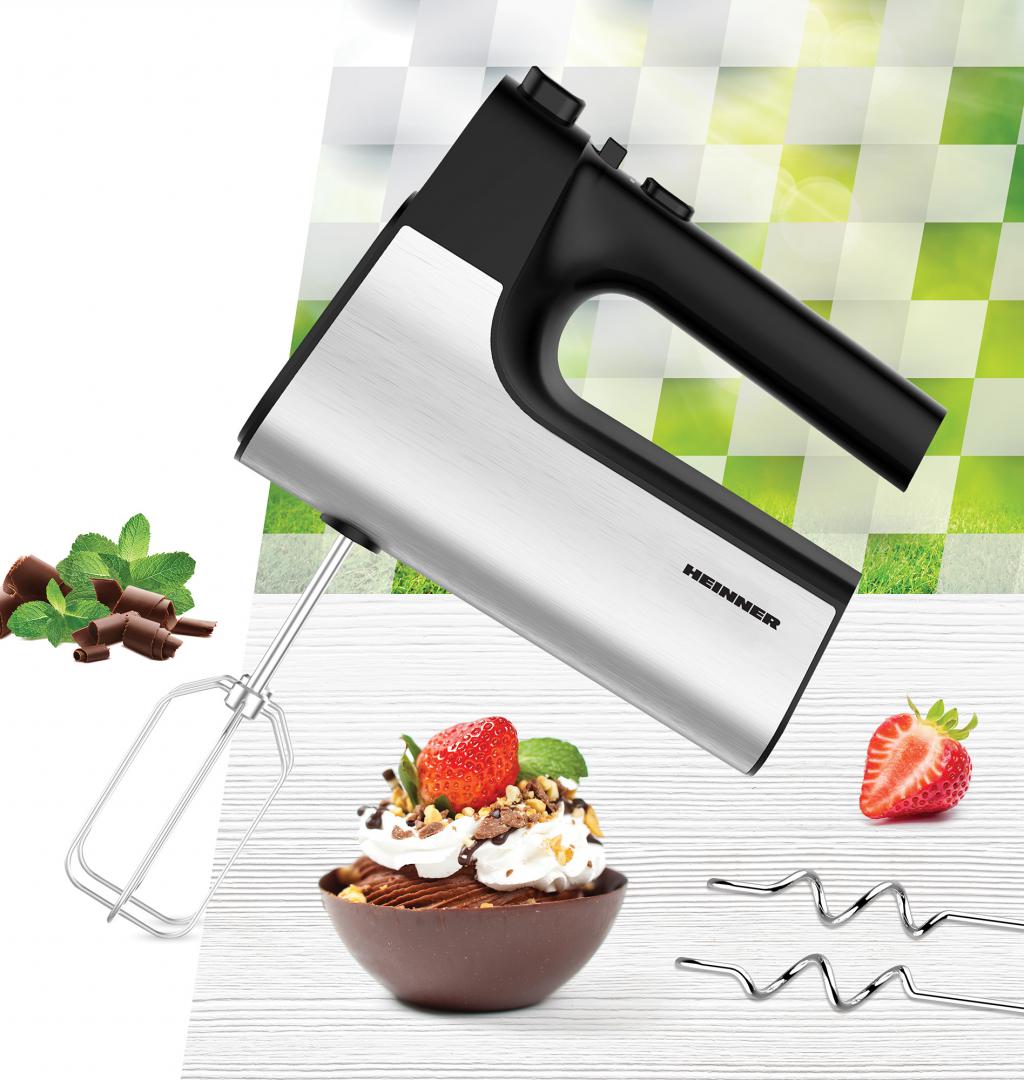 Mixer de mana Heinner HM-500BKSS , 500w, viteza variabila, Negru cu decoratiuni inox