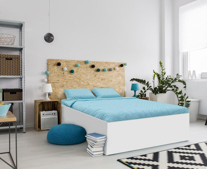 Lenjerie de pat king size pentru 2 persoane Tuff Heinner Home, cearsaf pilota 200x220 cm, cearsaf pat 220x240 cm, 2 fete de perna oxford 50x70+5 cm, microfibra, broderie Tuffata, bleu