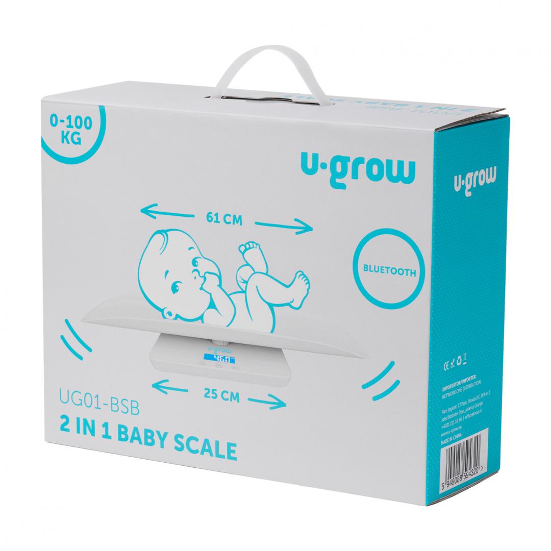 Cantar digital corporal 2in1 pentru bebe si mama, U-Grow, Display LED, blueetoth, Auto off, Functie Tara, 100kg, Alb