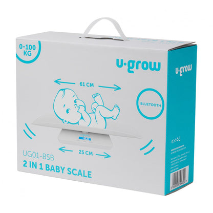 Cantar digital corporal 2in1 pentru bebe si mama, U-Grow, Display LED, blueetoth, Auto off, Functie Tara, 100kg, Alb