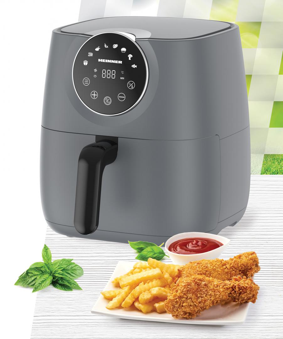 Friteuza cu aer cald Heinner smartfry HAF-B6GREY1700, 1700w, capacitate 5.7l, display digital cu control touch, termostat reglabil 80-200 grade, timer 60 min, Gri antracit