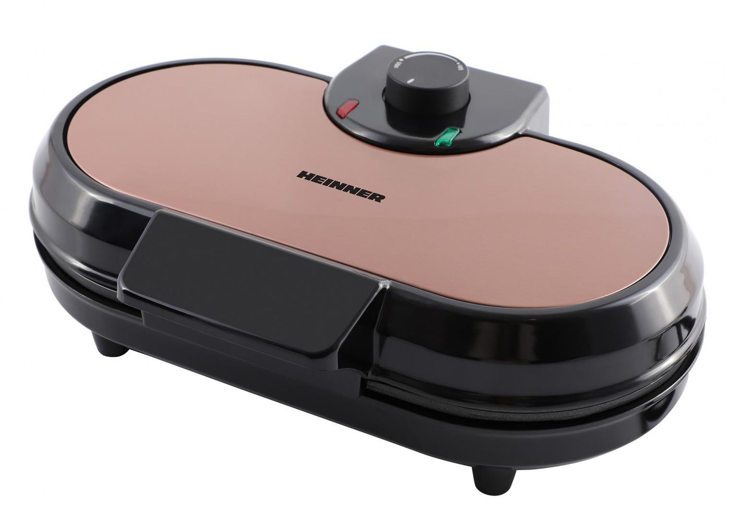 Aparat de facut gofre/vafe Heinner Copper Crown HWF-1000CR, 1000W, buton reglare temperatura, placi cu invelis antiaderent, plite gofre: 13.97 cm, negru/aramiu