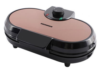 Aparat de facut gofre/vafe Heinner Copper Crown HWF-1000CR, 1000W, buton reglare temperatura, placi cu invelis antiaderent, plite gofre: 13.97 cm, negru/aramiu