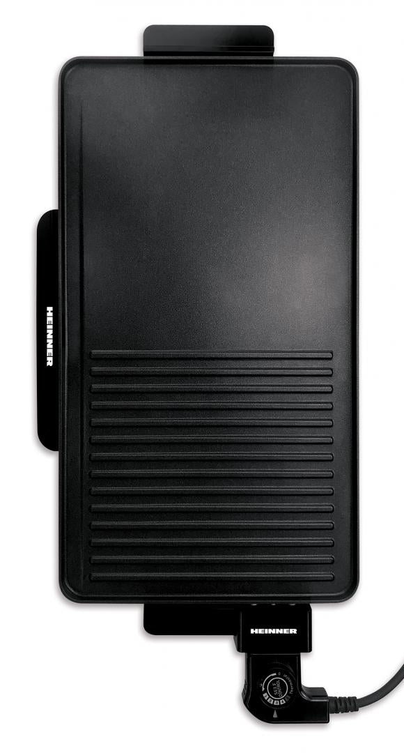 Gratar electric Heinner HEG-F2000GT, 2000 W, placa fixa cu invelis antiadeziv, temperatura reglabila, Negru