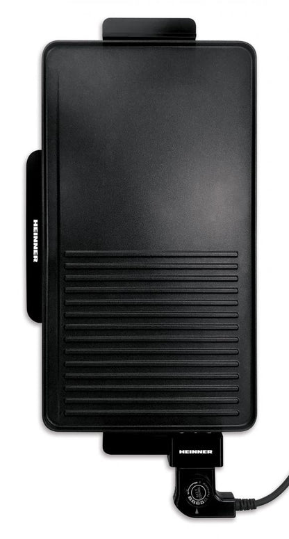 Gratar electric Heinner HEG-F2000GT, 2000 W, placa fixa cu invelis antiadeziv, temperatura reglabila, Negru