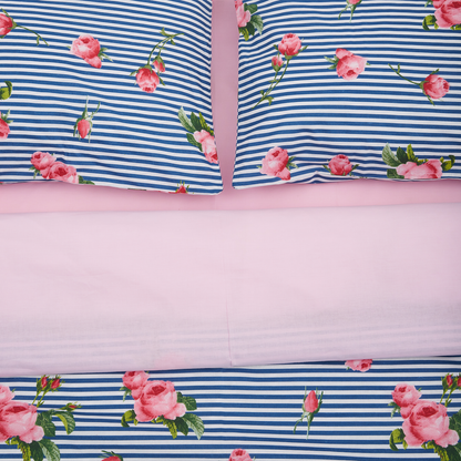 Lenjerie de pat Heinner Home, 2 persoane, 100% bumbac 132 TC, cearsaf pilota 180x215 cm, cearsaf pat 200x220 cm, 2 fete de perna 50x70 cm, 4 piese