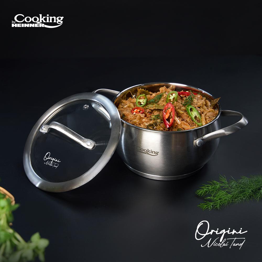 Oala 1.8L cu capac sticla Cooking by Heinner - Origini Chef Nicolai Tand, inox, inductie, 16 x 9 cm