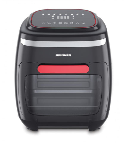 Friteuza cu aer cald Heinner Aifryer Crystal Clear HAF-B2000FB, gatire fara ulei, 2000W, capacitate cos 4.5L, capacitate cuptor 11L, 8 programe, 3 rafturi pentru preparare cu aer cald, afisaj digital, tija rotisor, termostat reglabil: 30-200˚C
