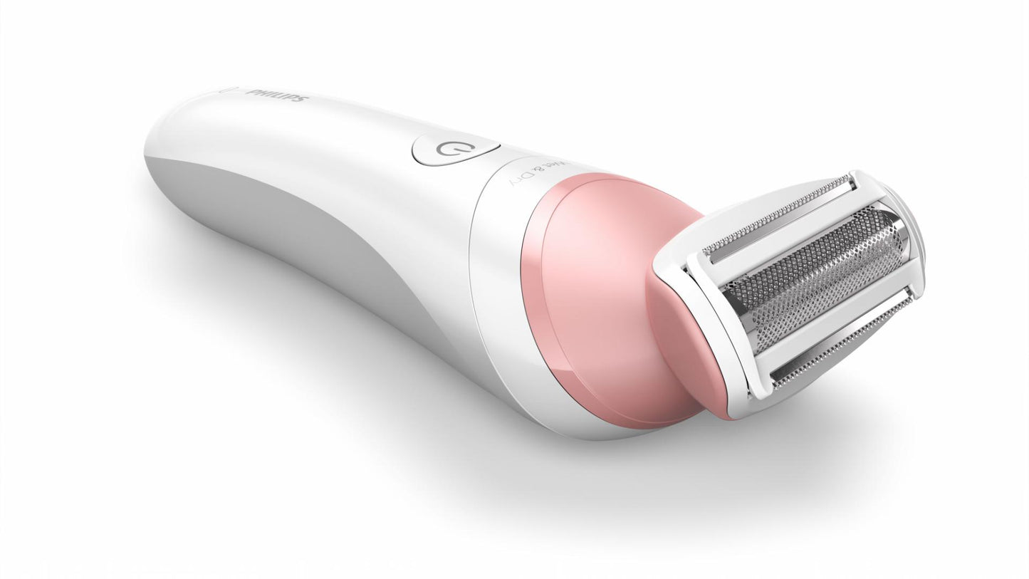 Aparat De Ras Fara Fir Umed Si Uscat Philips Lady Shaver Seria 6000 Brl146/00, Wet&Amp;Dry, 10 Ore Incarcare, 40 Min Utilizare, Husa, Manusa Exfoliere, L X A X I (Mm)
