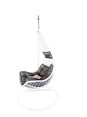 Balansoar suspendat Gandia Heinner, 80x102x124/195 cm, cu suport inclus, otel/rattan sintetic, alb/gri