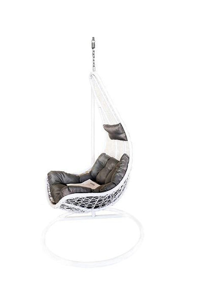 Balansoar suspendat Gandia Heinner, 80x102x124/195 cm, cu suport inclus, otel/rattan sintetic, alb/gri