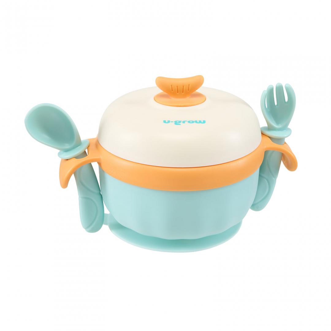 Bol Termic , Lingurita Si Furculita , Baza Antialunecare, Blue, U-Grow