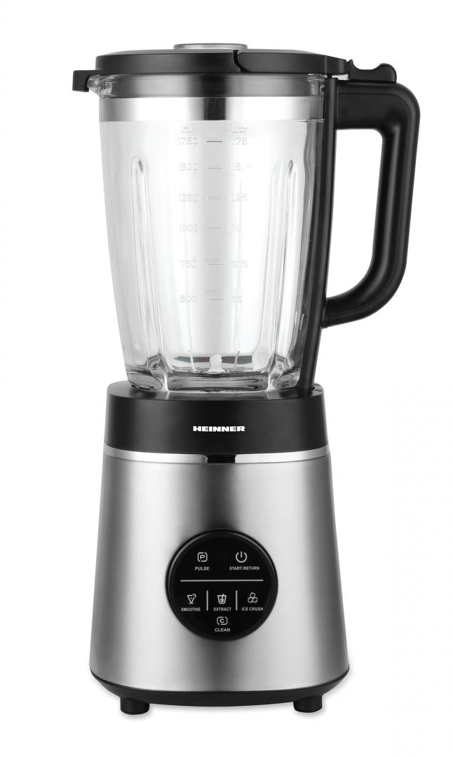 Blender de masa Heinner Bette Noir HBL-D1400SS, 1400W, capacitate bol sticla 1.75L, control digital, viteza variabila, multifunctiona, autocuratare, sistem siguranta, lame inox, carcasa inox, negru/argintiu