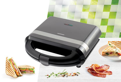 Sandwich maker Heinner SM-H700BK, 700 W, placi antiadezive fixe tip grill, Negru