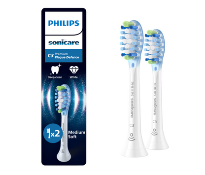 Rezerve Philips Sonicare Plaque Defence HX9042/87, pachet de 2 capete de periere, Standard, click-on, sincronizarea modurilor BrushSync, Alb