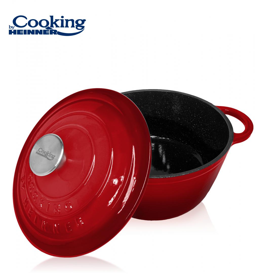Oala 4l cu capac din fonta emailata Cooking by Heinner cu manere prindere, diametru 24 cm