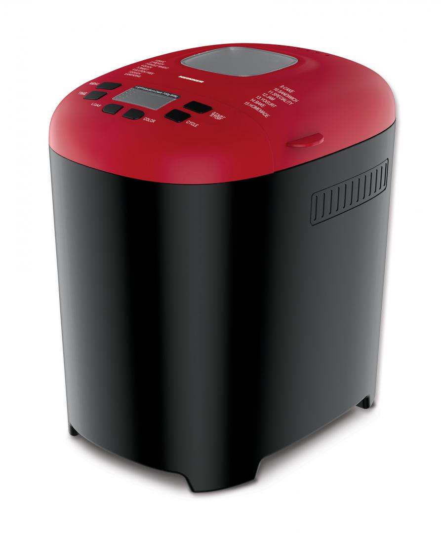 Masina de paine Heinner PastryChef 550 HBM-915BKR, 550W, capacitate 700-900g, 15 programe, negru/ rosu