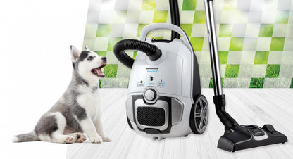 Aspirator cu sac Heinner HVC-M700WH, 69dB, filtru HEPA 12, perie ECO, 700W, putere de absorbtie 150W, sac textil 3L, tub din metal, viteza variabila, Alb