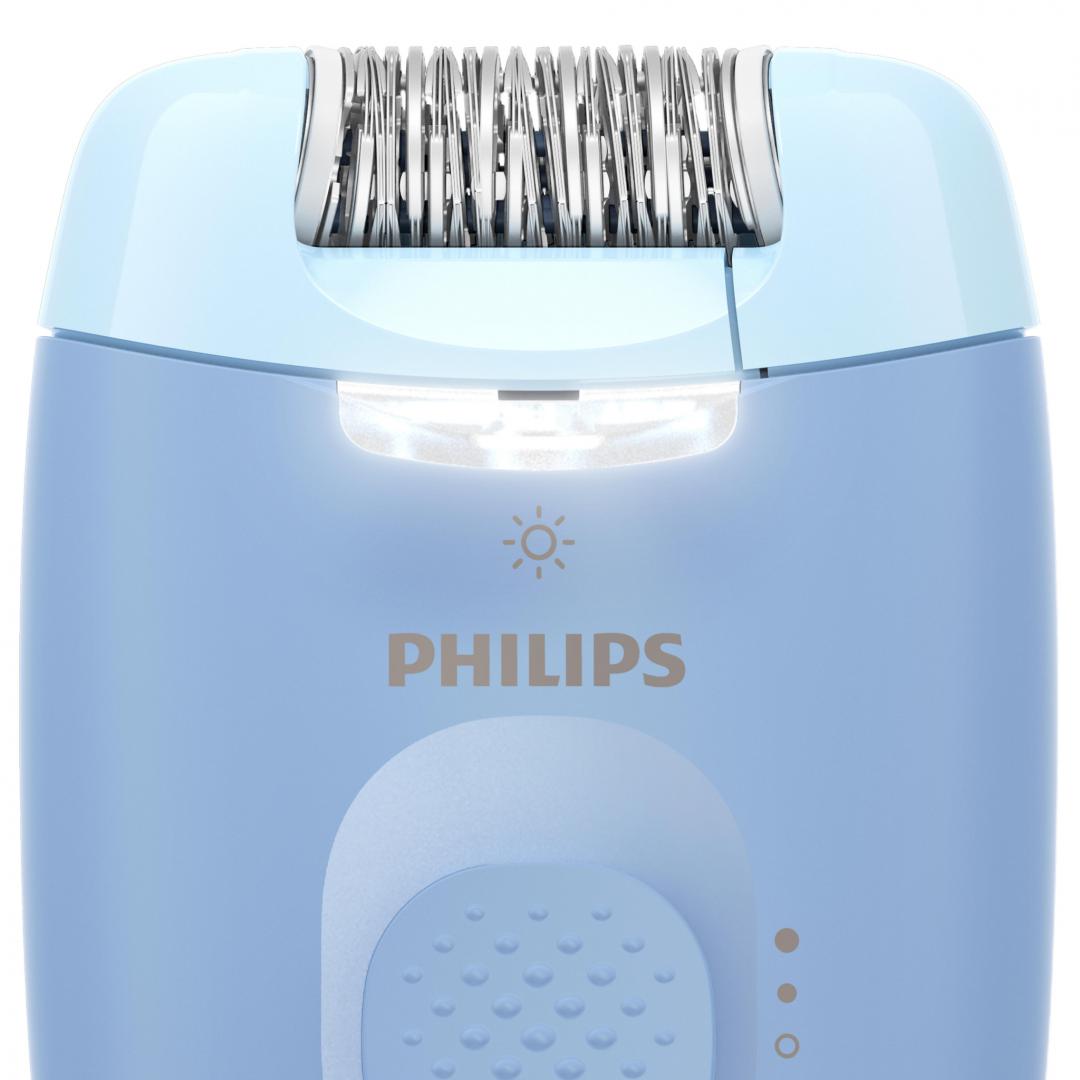Epilator Philips Seria 4000 BRE247/00, 2 setari de viteza, cap de epilare lavabil, 4 accesorii pentru corp si zona inghinala, lumina LED, Albastru