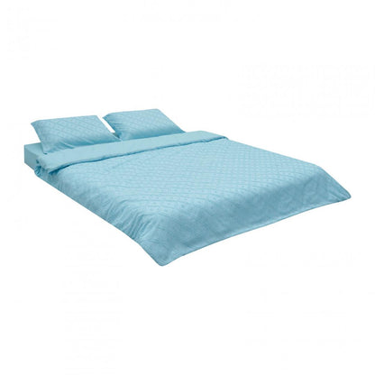 Lenjerie de pat king size pentru 2 persoane Tuff Heinner Home, cearsaf pilota 200x220 cm, cearsaf pat 220x240 cm, 2 fete de perna oxford 50x70+5 cm, microfibra, broderie Tuffata, bleu