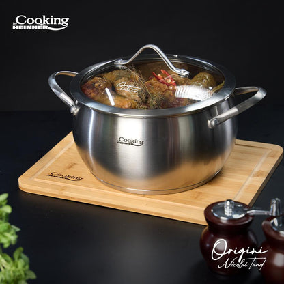 Oala 4.3L cu capac sticla Cooking by Heinner - Origini Chef Nicolai Tand, inox, inductie, 22 x 11.5 cm