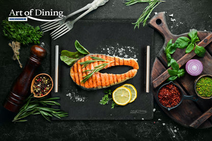 Platou ardezie Cooking by Heinner cu doua manere, patrat, inox, 30x30 cm