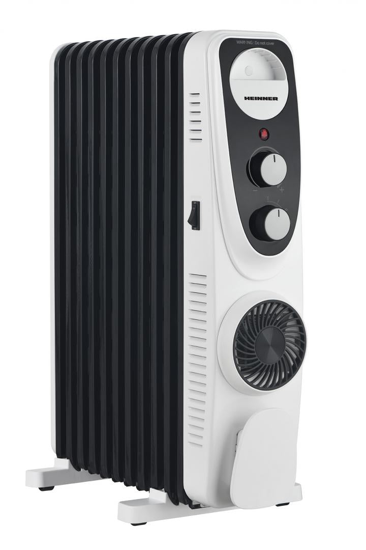 Calorifer electric cu ulei Heinner HOH-MVT11WH-BK, 2300 W, 11 elementi, Ventilator turbo, 3 setari de temperatura, Termostat ajustabil, Protectie supraincalzire, Alb/Negru